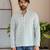 Ethnic sky blue color swiss linen fabric designer printed casual short kurta for men's