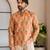 Ethnic orange color swiss linen fabric designer printed casual short kurta for men's