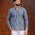 Ethnic blue color swiss linen fabric designer printed casual short kurta for men's