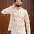 Ethnic cream color swiss linen fabric designer printed casual short kurta for men's