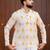 Ethnic cream color swiss linen fabric designer printed casual short kurta for men's