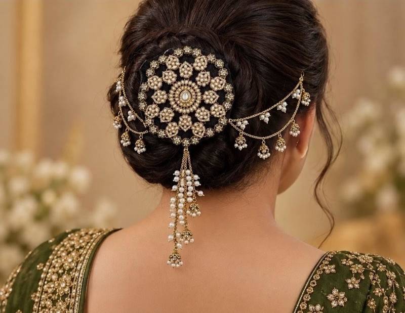 Kundan ambada juda pin bun cage & hair brooch