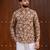 Ethnic brown color swiss linen fabric designer printed casual short kurta for men's