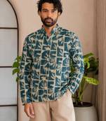 Blue color smart and ethnic swiss linen fabric fetive printed short kurta for men's trendy looks