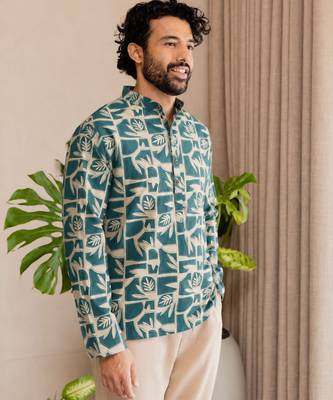 Blue color smart and ethnic swiss linen fabric fetive printed short kurta for men's trendy looks 2