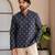 Nevy blue color smart and ethnic swiss linen fabric fetive printed short kurta for men's trendy looks