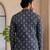 Nevy blue color smart and ethnic swiss linen fabric fetive printed short kurta for men's trendy looks