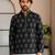 Black color smart and ethnic swiss linen fabric fetive printed short kurta for men's trendy looks