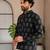 Black color smart and ethnic swiss linen fabric fetive printed short kurta for men's trendy looks