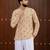 Peach color smart and ethnic swiss linen fabric fetive printed short kurta for men's trendy looks
