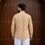 Peach color smart and ethnic swiss linen fabric fetive printed short kurta for men's trendy looks