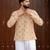 Peach color smart and ethnic swiss linen fabric fetive printed short kurta for men's trendy looks