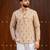Peach color smart and ethnic swiss linen fabric fetive printed short kurta for men's trendy looks