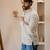 Off white color smart and ethnic swiss linen fabric fetive printed short kurta for men's trendy looks