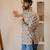 Beige color smart and ethnic swiss linen fabric fetive printed short kurta for men's trendy looks