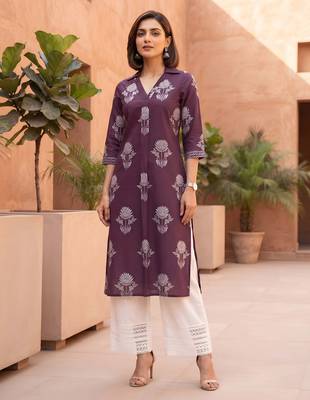 Burgundy  pure cotton printed kurti for women 1