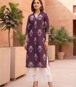 Burgundy  pure cotton printed kurti for women