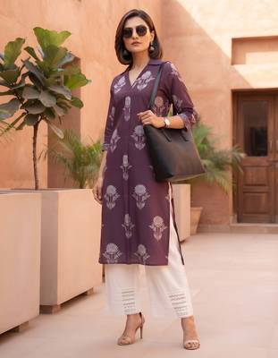 Burgundy  pure cotton printed kurti for women 3