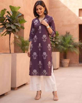Burgundy  pure cotton printed kurti for women 4
