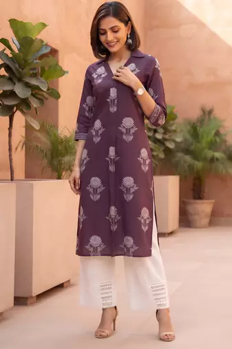 Burgundy  pure cotton printed kurti for women