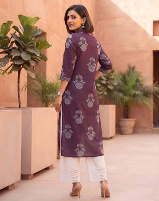 Burgundy  pure cotton printed kurti for women 5
