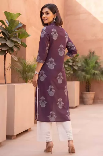 Burgundy  pure cotton printed kurti for women