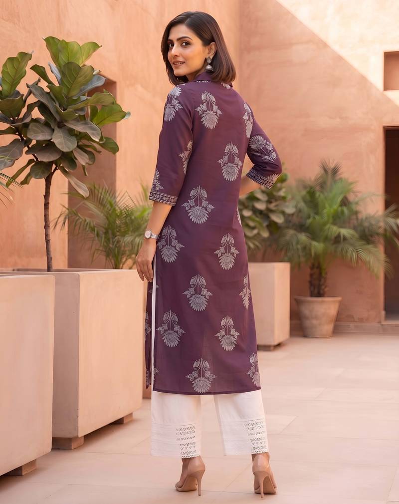 Burgundy  pure cotton printed kurti for women
