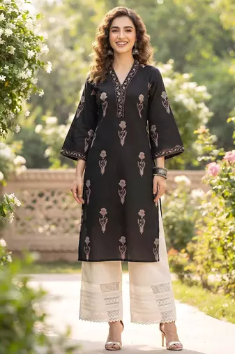 Black  pure cotton printed kurti for women