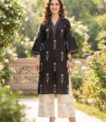 Black  pure cotton printed kurti for women