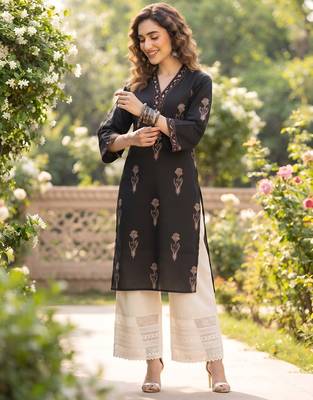 Black  pure cotton printed kurti for women 3