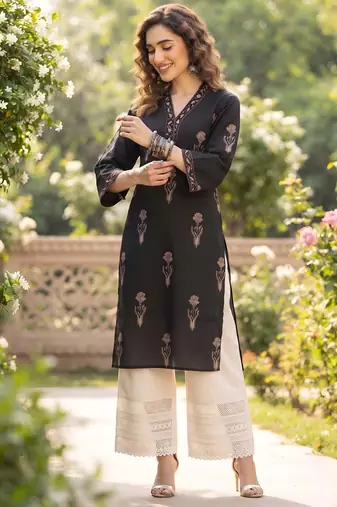 Black  pure cotton printed kurti for women
