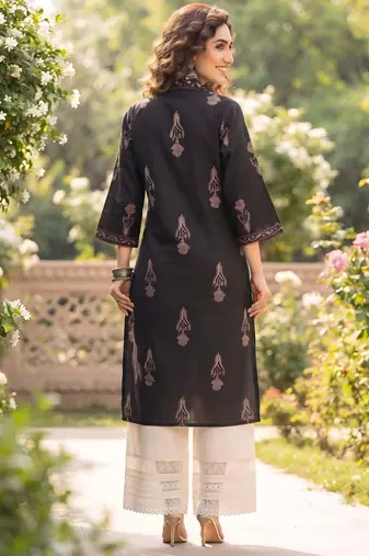 Black  pure cotton printed kurti for women