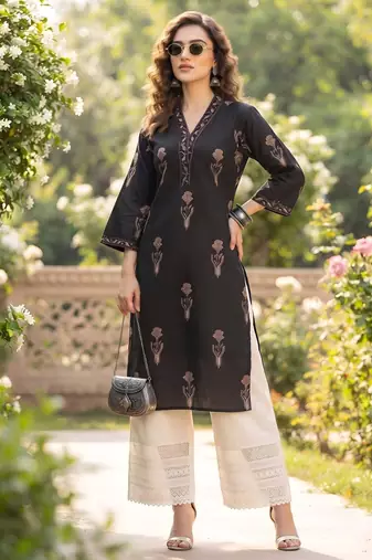Black  pure cotton printed kurti for women