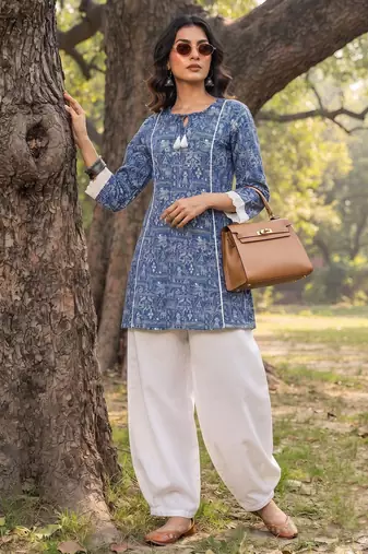 Blue  pure cotton printed kurti for women