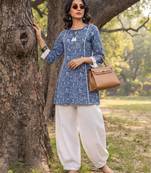 Blue  pure cotton printed kurti for women