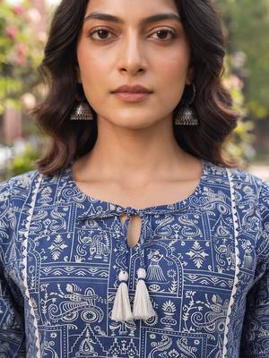 Blue  pure cotton printed kurti for women 2