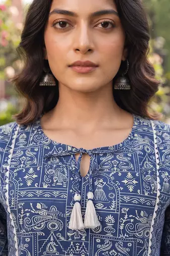 Blue  pure cotton printed kurti for women