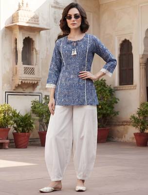 Blue  pure cotton printed kurti for women 3