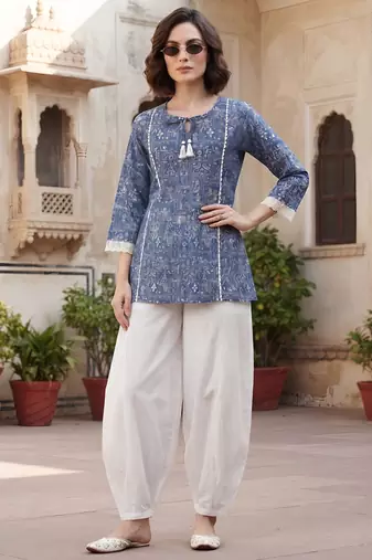 Blue  pure cotton printed kurti for women