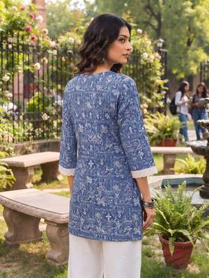 Blue  pure cotton printed kurti for women 5