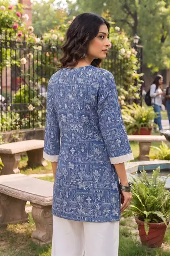 Blue  pure cotton printed kurti for women