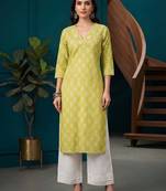Yellow  pure cotton printed kurti for women
