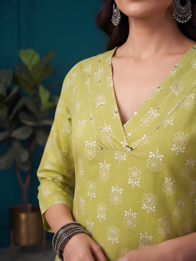 Yellow  pure cotton printed kurti for women
