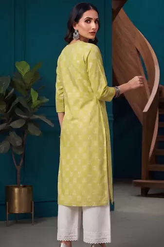 Yellow  pure cotton printed kurti for women