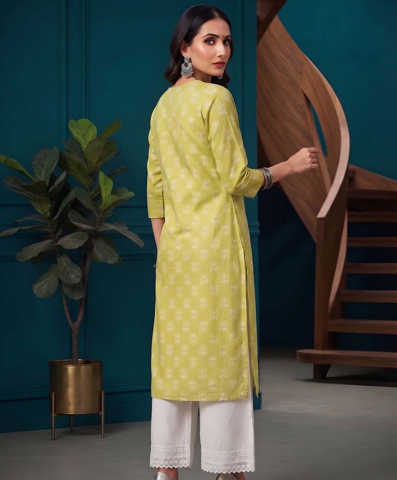 Yellow  pure cotton printed kurti for women