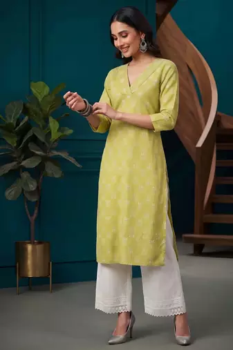 Yellow  pure cotton printed kurti for women