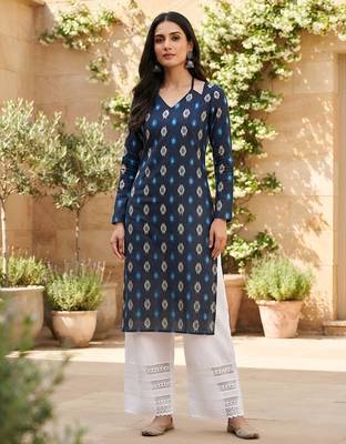 Blue  pure cotton printed kurti for women 1