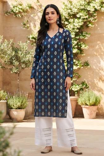 Blue  pure cotton printed kurti for women