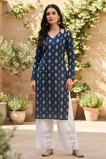 Blue  pure cotton printed kurti for women