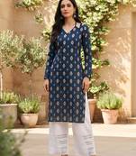 Blue  pure cotton printed kurti for women